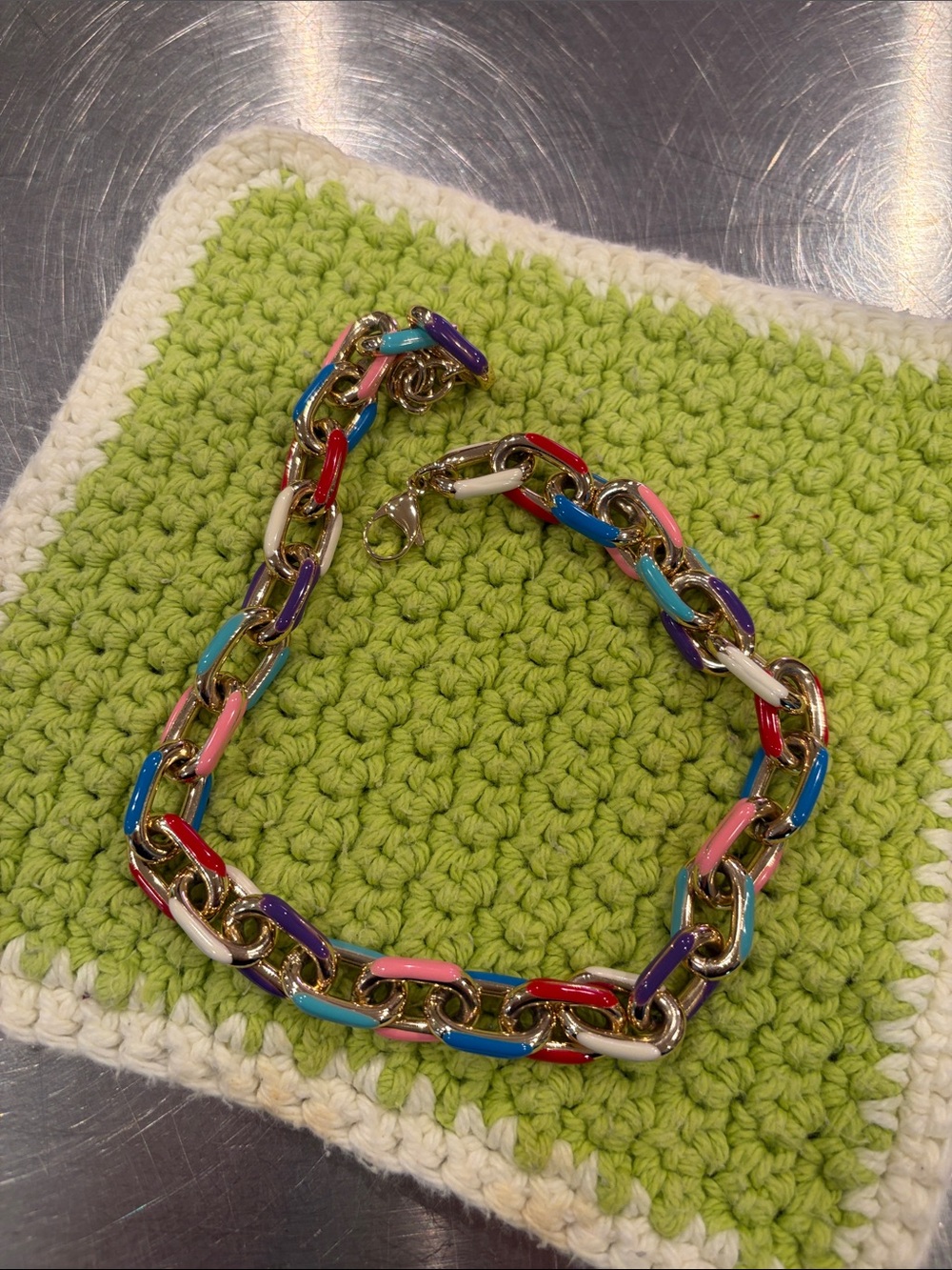 Multicolor Link Chain Necklace 17-18”